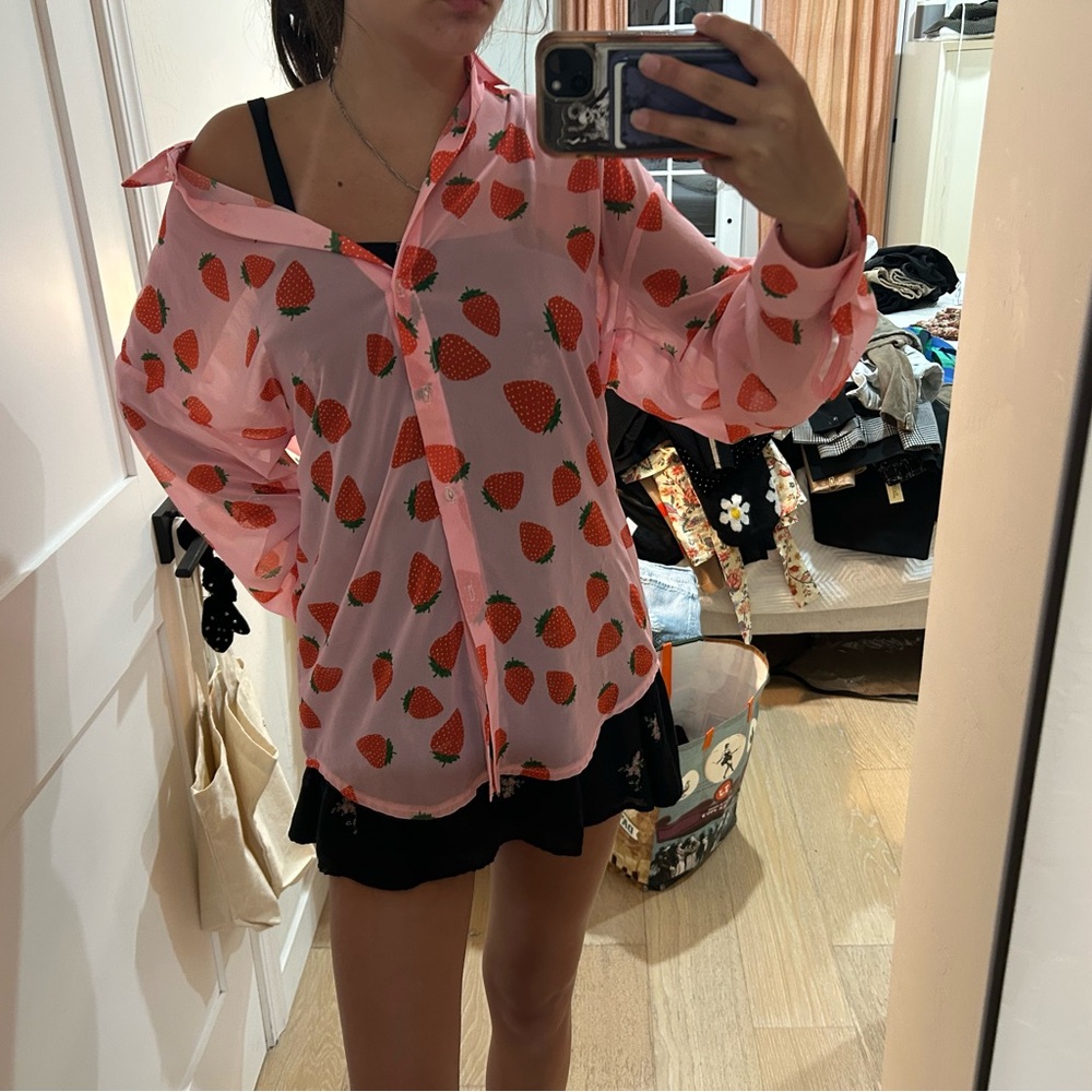RESA Pink Oversized Button Down Shirt with Peter Pan Collar